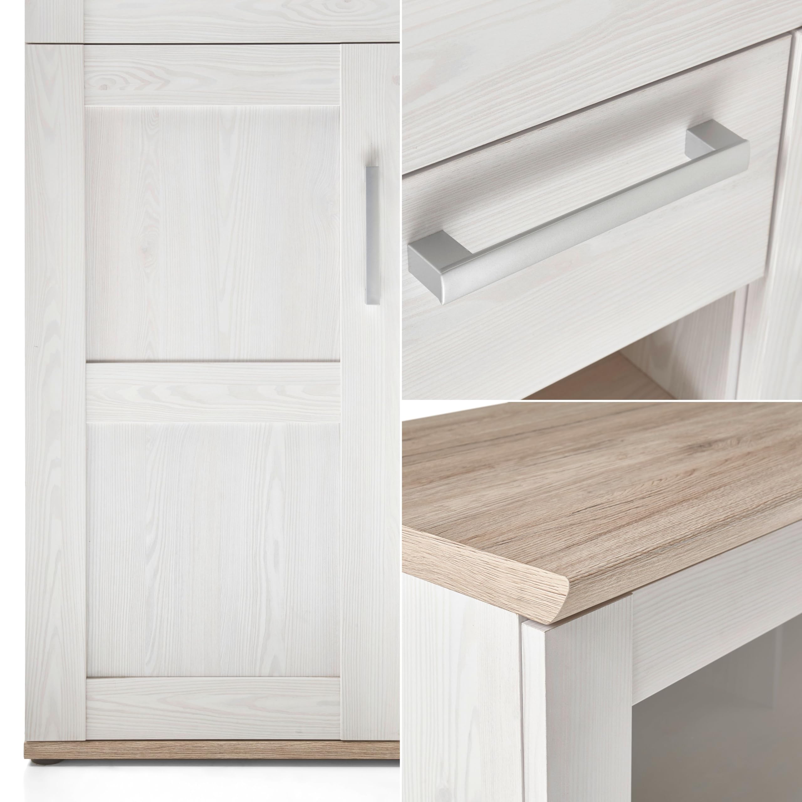 Romance TV-Lowboard in Sibiu Lärche, Eiche San Remo Optik - TV Schrank im Landhausstil mit viel Stauraum für Ihr Wohnzimmer - 143 x 59 x 50 cm (B/H/T)