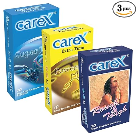 Carex Powershot Extra Time,Rough & Tough & Super Thin Condoms Combo Pack (Pack Of 3,10s Each)