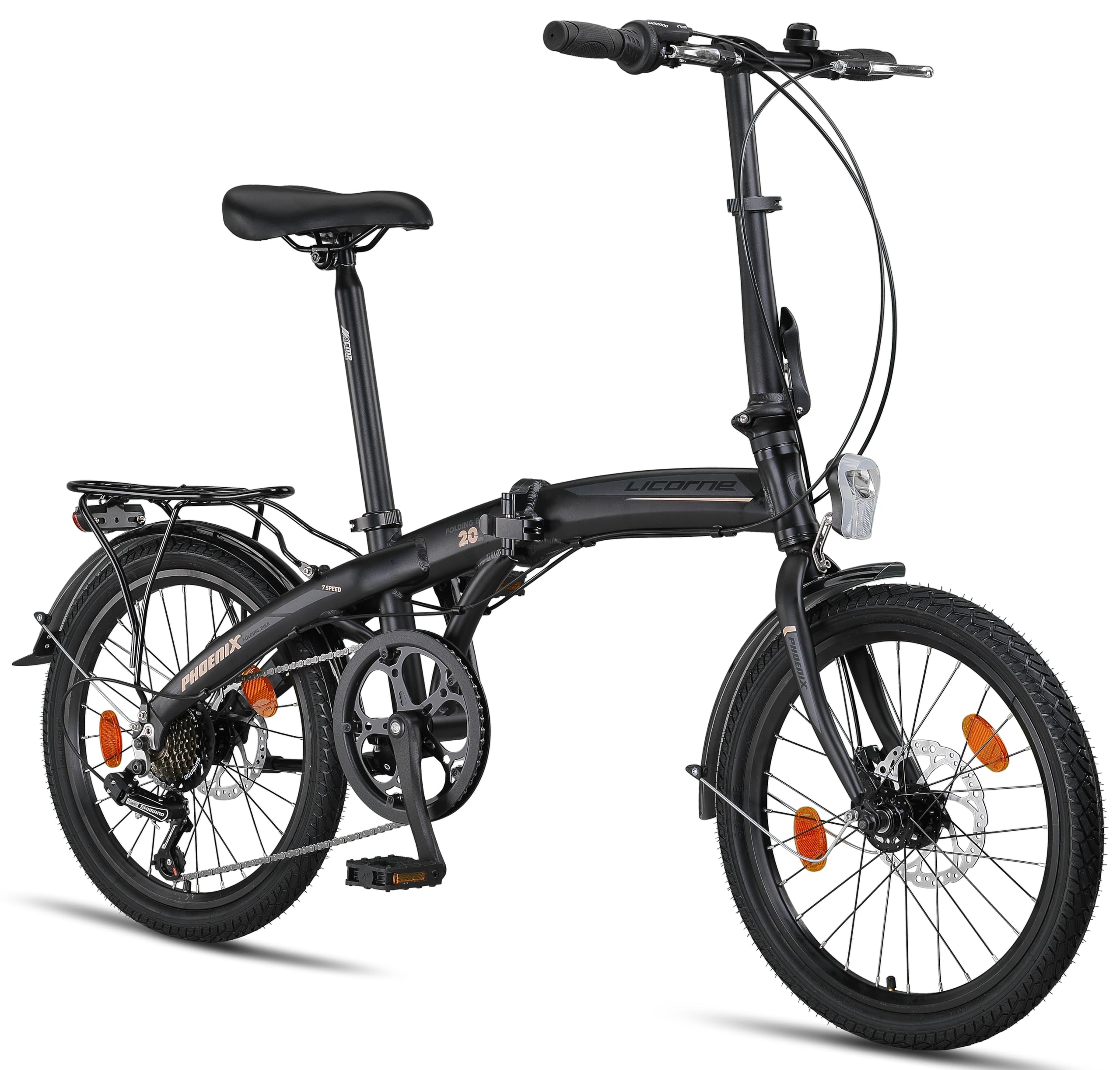 Licorne Bike Phoenix 2D - Bicicletta pieghevole in alluminio, 20 pollici, freno a disco, freno a V, da uomo, da donna, a 7 marce