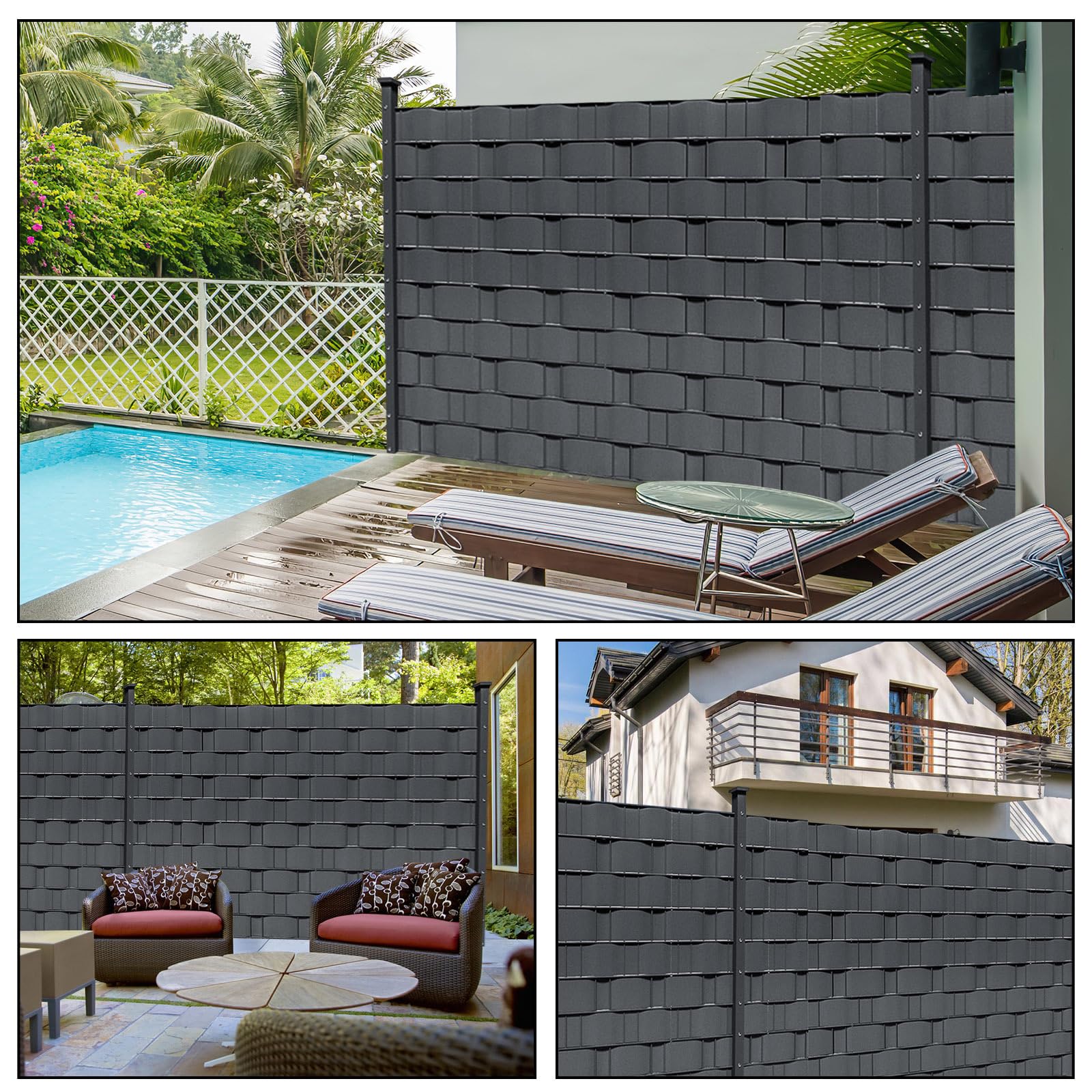 Sichtschutzstreifen für Doppelstabmatten, 210m x 19cm Wetterfester PVC Sichtschutz (450g/m²) inkl. 180 Clips. Ideal für Doppelstabmattenzaun, Garten & Balkon, Anthrazit