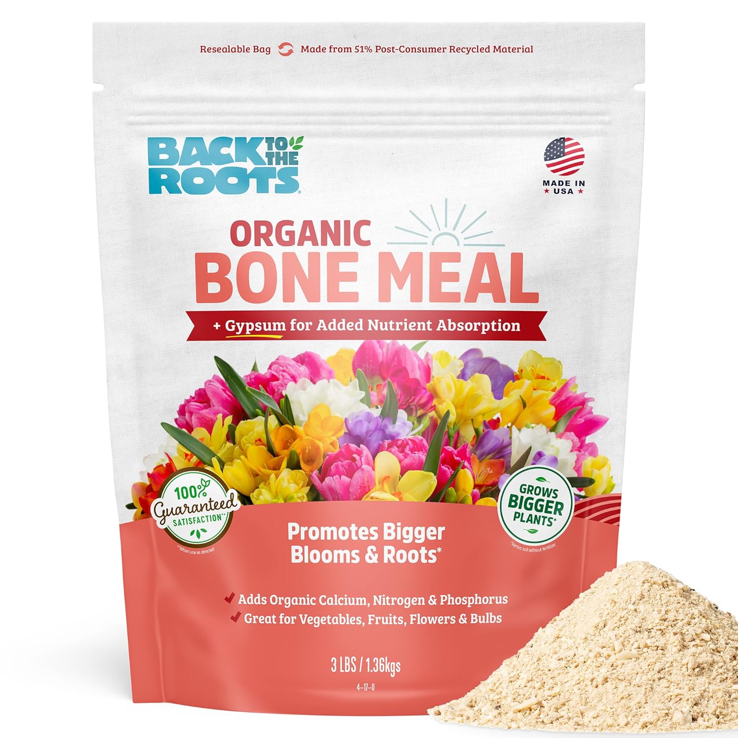 Back to the Roots 100% Organic Bone Meal | USA-Made | Premium Nutrients for Indoor and Outdoor Plants