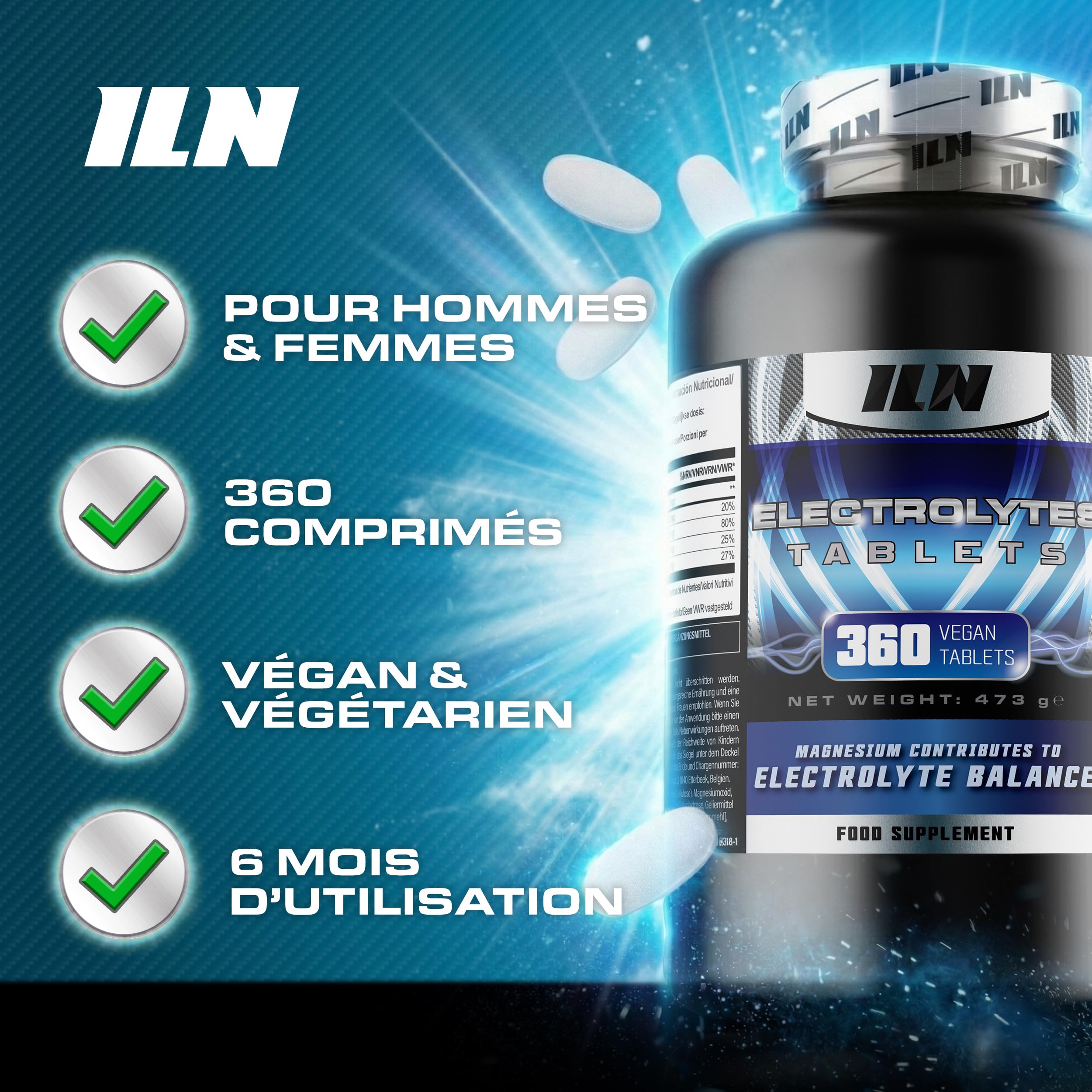 Comprimés electrolytes - Électrolytes hydratation sans sucre - 360 comprimés végan - Complexe electrolyte 1500 mg - Sans sucre + Compatible kéto