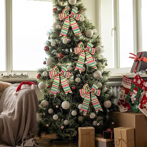 Miniatura 4 de 2 rollos de cinta de Navidad en espiral con puntos con alambre con rayas envueltas con alambre, cinta de tela colorida, cintas decorativas de