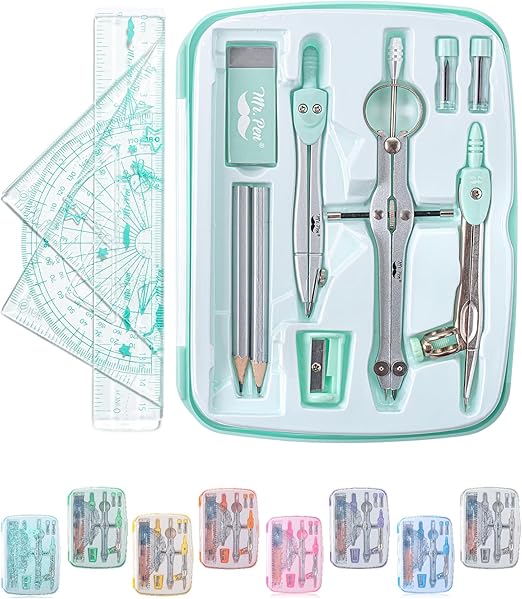 Mr. Pen- Geometry Set, 13 pcs, Compass for Geometry Compass, Geometry Kit Set with Shatterproof Storage Box, Math Compass, Geometry Set for School, Compass Math, Protractor and Compass Set