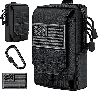 IronSeals Tactical Molle Phone Pouch Multi-Purpose Compact Utility Waist Pouch Holster for iPhone 14 Plus/14 Pro Max/13 Pro Max/12 Pro Max/11 Pro Max/Xs Max, Size L, U.S.A Patch and D-Ring Included - IronSeals
