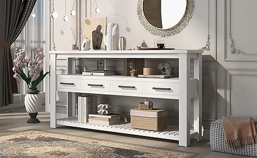 Miniatura 302 de Mesa consola contemporánea con parte superior de madera de hormigón de inspiración industrial, armario de almacenamiento de acento para sala de Gris