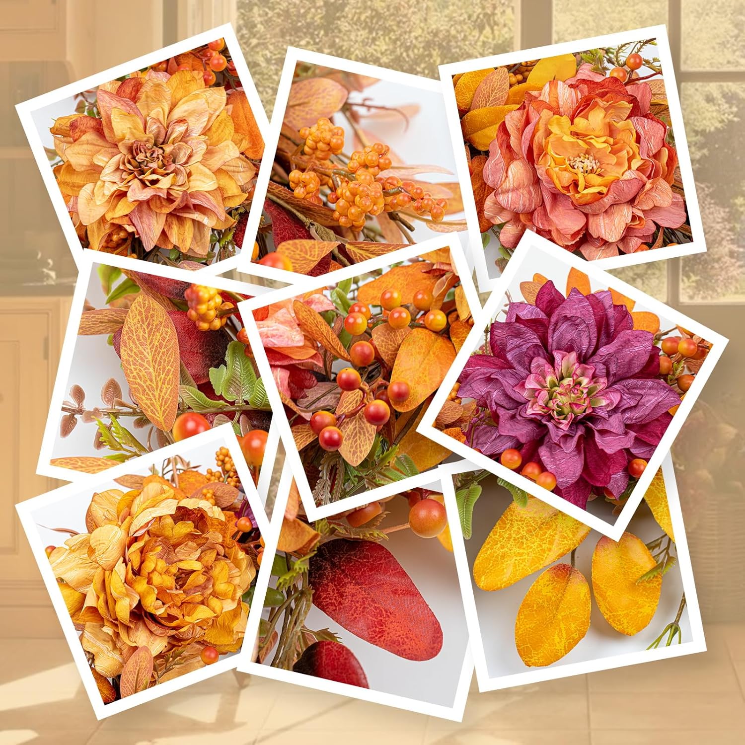 VioletEverGarden Fall Wreath for Front Door 22 Inch Autumn Wreaths Artificial Thanksgiving Wreath with 5 Colors Dahlia Berries and Eucalyptus for Indoor Outdoor Harvest Festival Holiday Decorations