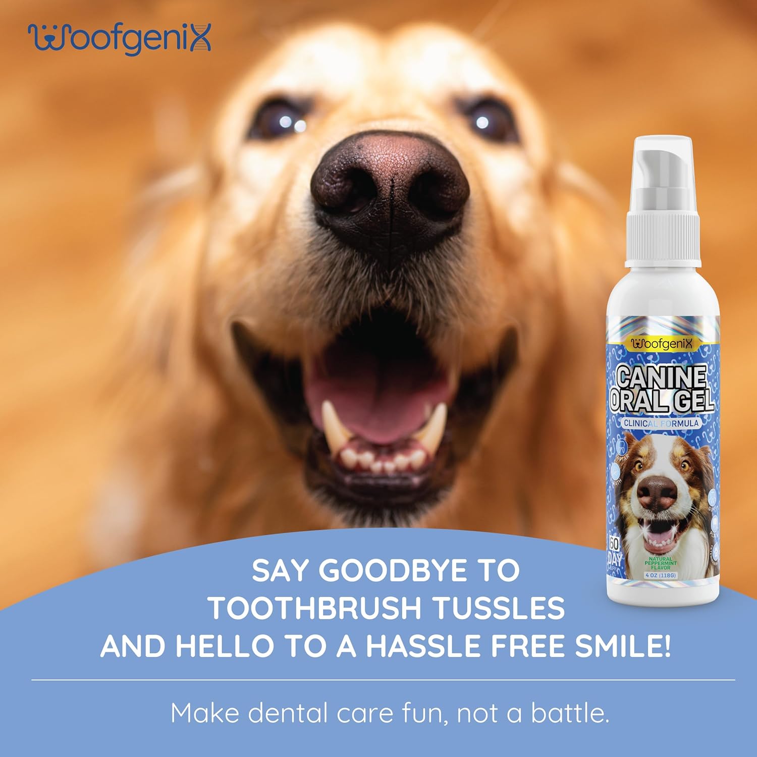 Dog Teeth Cleaning Gel - Canine Tooth Brushing Alternative - Vet Reviewed to Eliminate Plaque, Tartar & Bad Breath - Breath Freshener - Natural Peppermint (60 Day Supply)