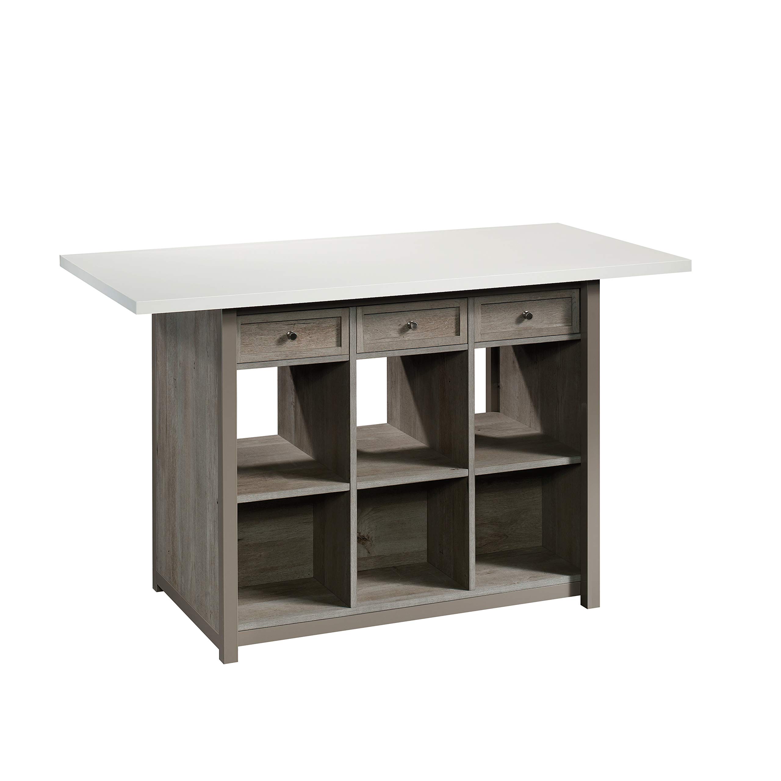Sauder Craft Pro Series Durable Craft Work Table with Storage/Pantry cabinets, Mystic Oak Finish