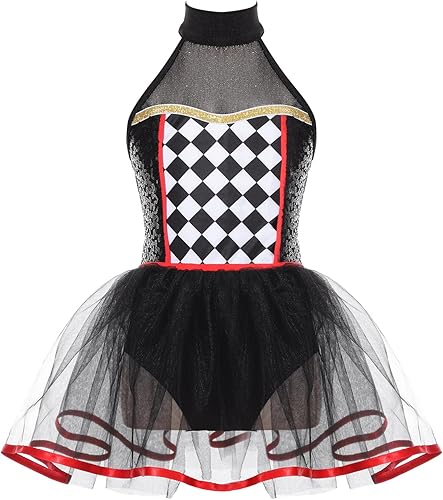 JEATHA Disfraz de payaso de circo de Halloween para niñas y niños, vestido de patinaje artístico, leotardos de baile, trajes de ballet