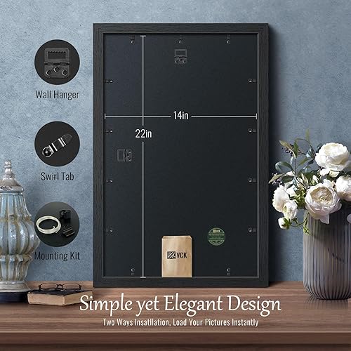 Miniatura 10 de VCK Juego de 4 marcos para póster de 20 x 30 pulgadas, exclusivos marcos de fotos texturizados de madera maciza negra, marco de galería para pared