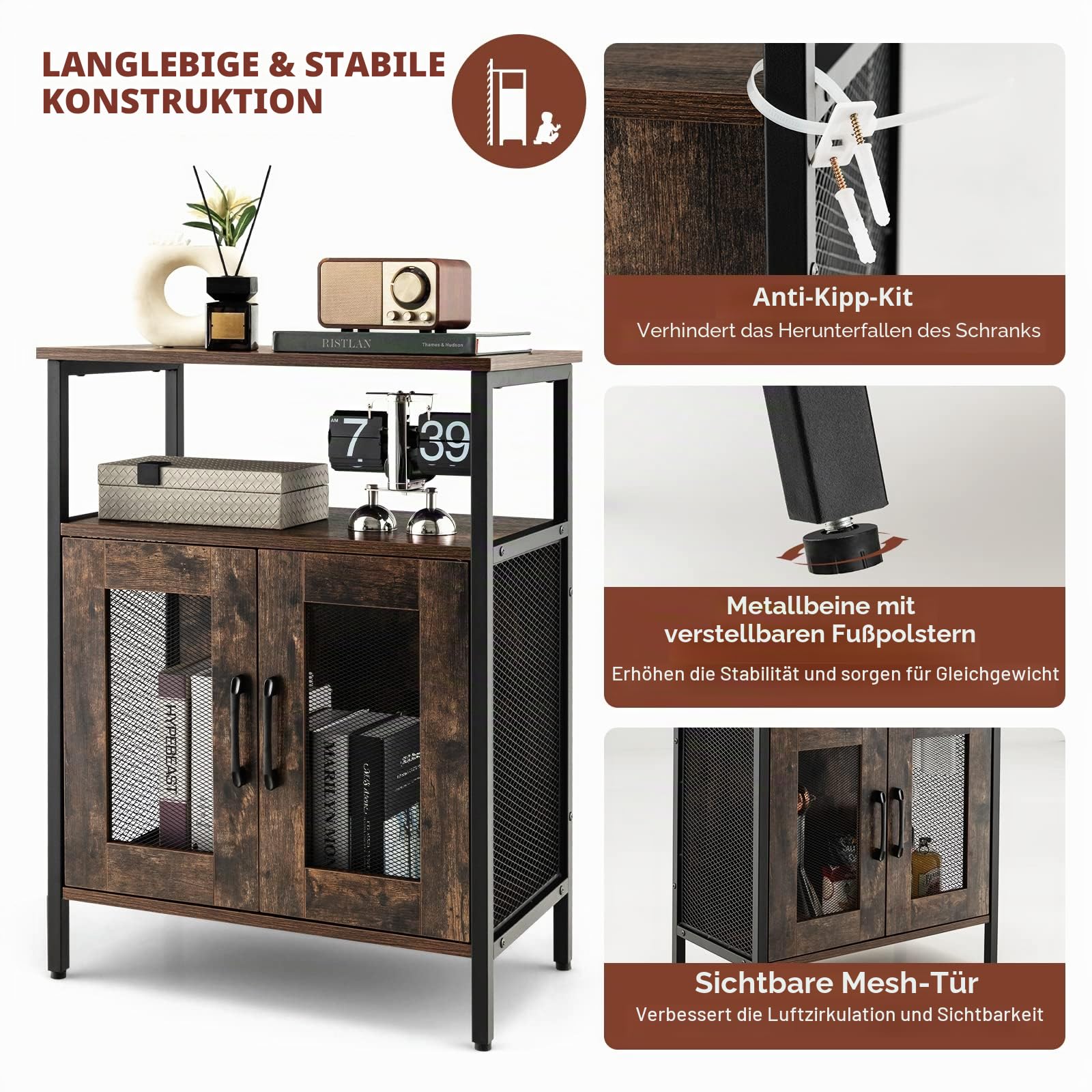 GIANTEX Weinschrank Barschrank Industrial, Weinbarschrank mit abnehmbarem Weinregal & 6 Glashalter, Küche Hausbar Küchenschrank mit Metallgittertüren, Sideboard Flaschenständer Weinständer 60x34x79cm