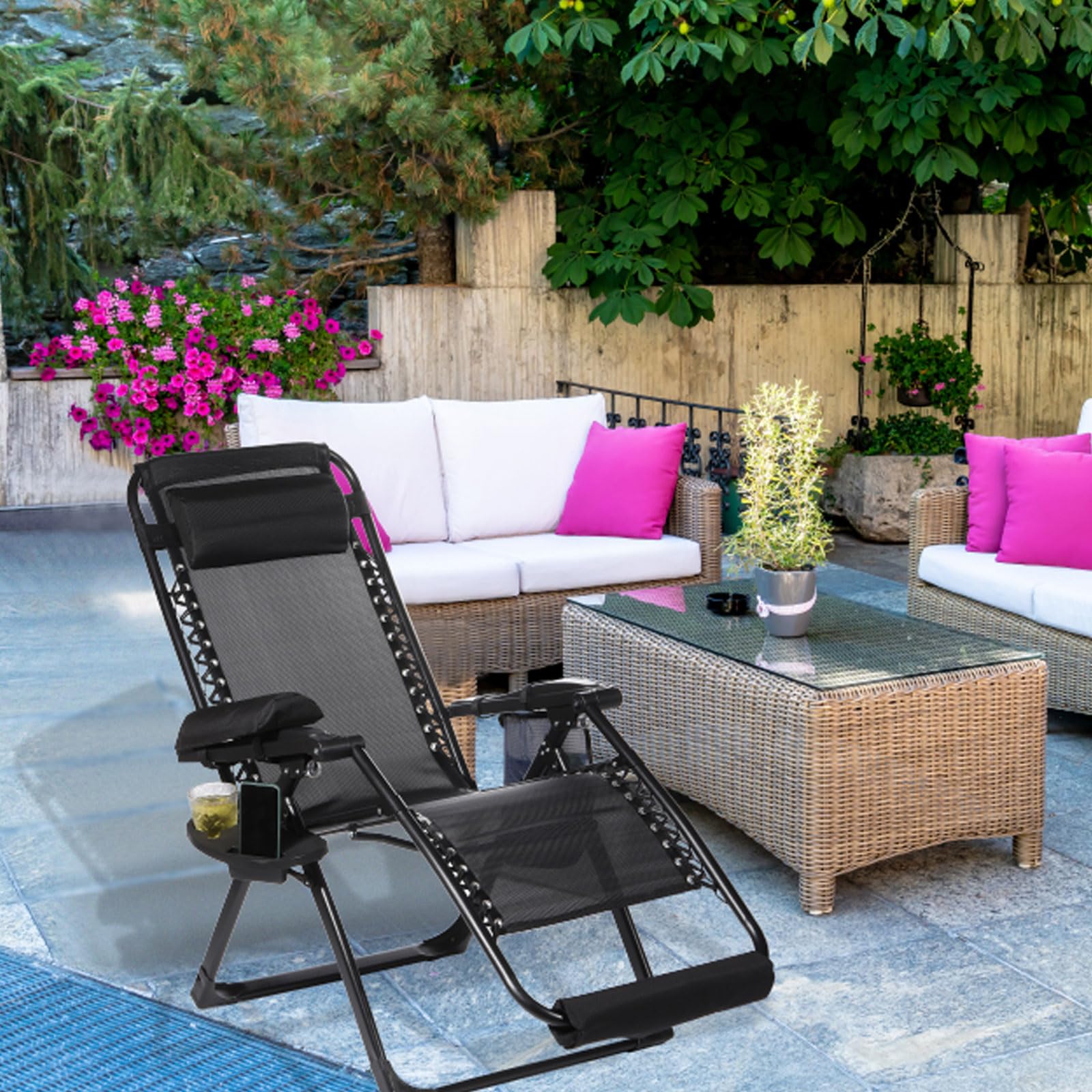 Patikil Accessori per Sedia Reclinabile, 6pz Cinture in Tessuto Rinforzato con Cinghie Anticrack, Nero