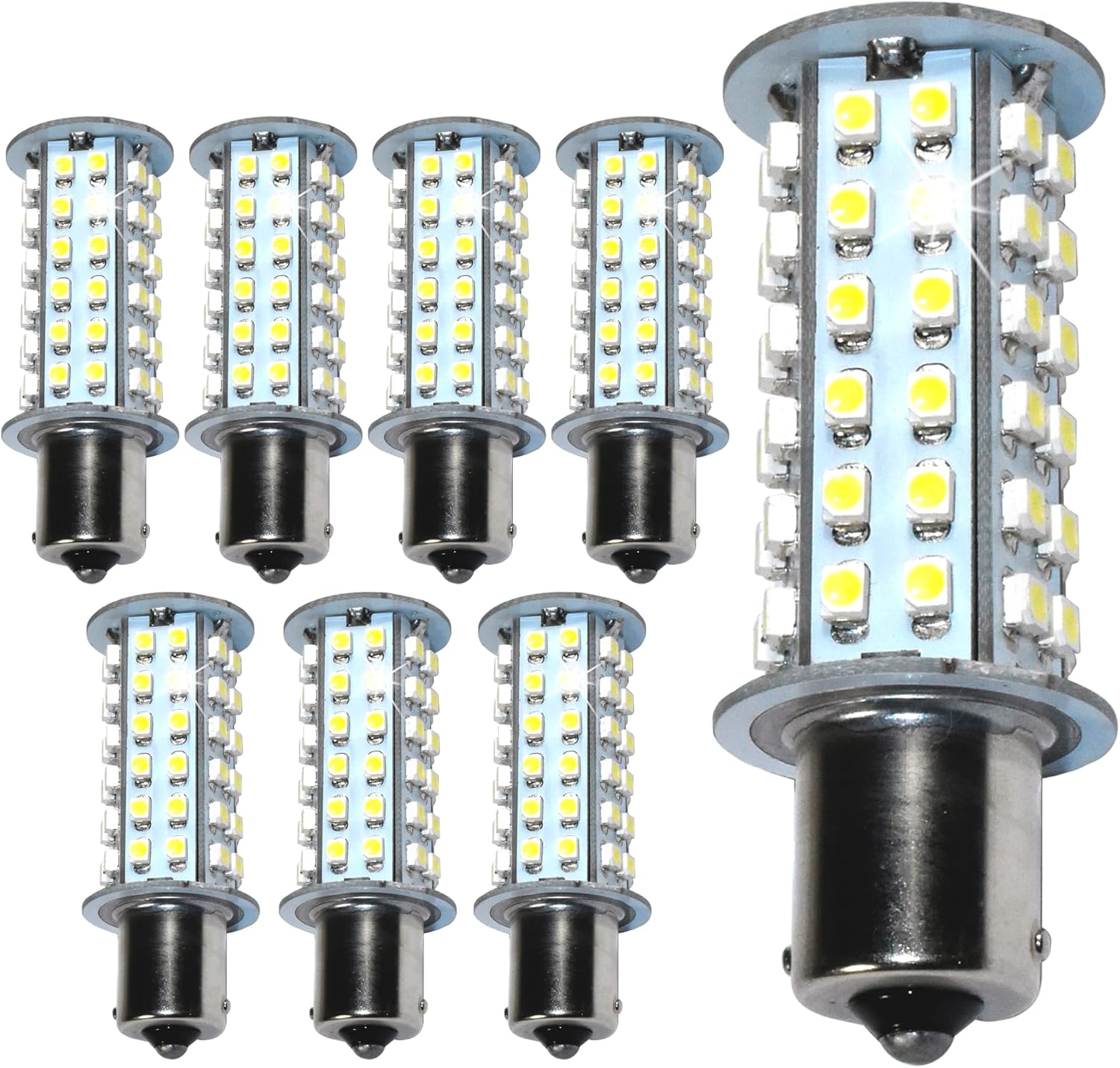 HQRP 8-Pack BA15s Bayonet Base 66 LEDs LED Bulb Cool White 6300K-7000K Lumen Compatible with John Deere JD AD2062R Parts Replacement LA115 D130 CS & CX Gator D110 GT235 L130 s240 X300 LT155 LA130