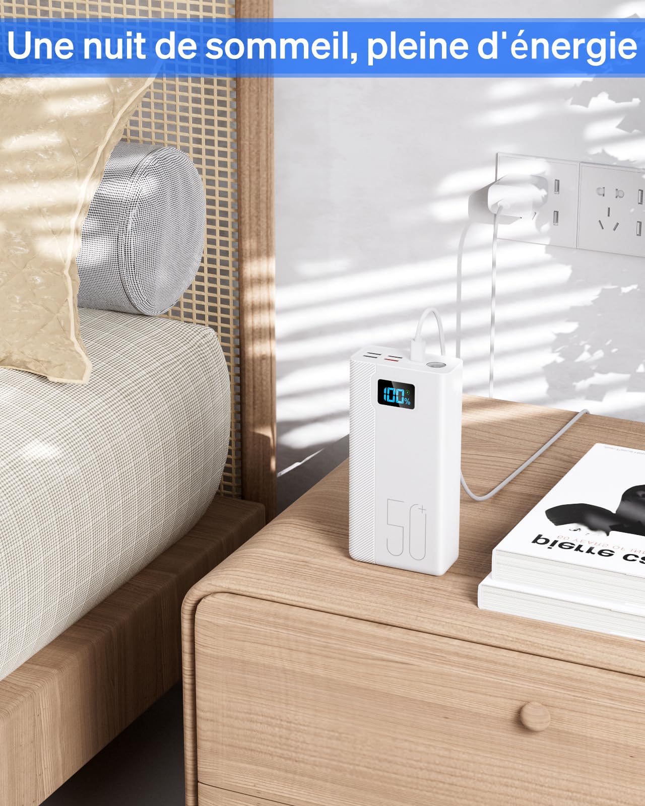 Power Bank 50000mAh:22,5W Batteria esterna a ricarica rapida con grande capacità e 5 uscite e 3 ingressi lettore MP3 3PM-bianco