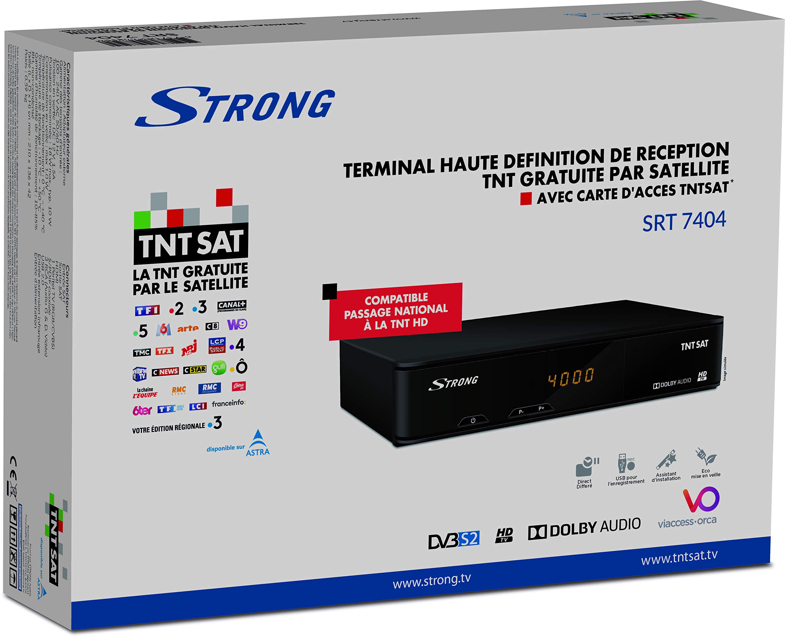 Strong SRT 7404 Satélite Negro tV set-top boxes - Reproductor/sintonizador (Satélite, Digital, MPEG4, 18 W)