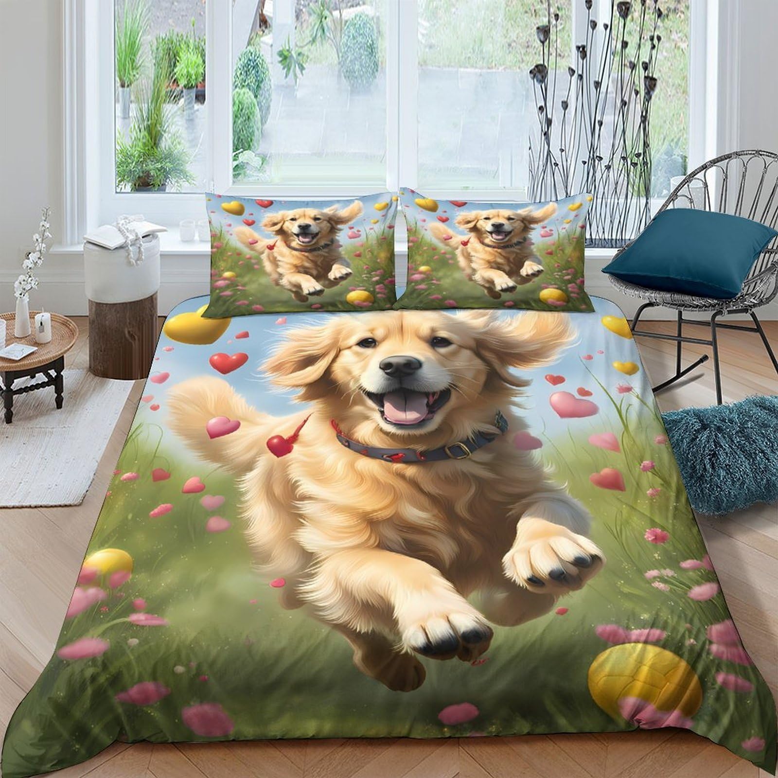 Ctjqhvkz Style-10 3D Printed Golden Retriever Fitted Sheet Microfiber Non Slip Bed Sheet Dog Pattern Mattress Cover For Bedroom Decor Single（135X200cm）