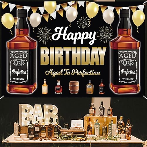Miniatura 6 de Cartel negro de decoración de fiesta de whisky de 4 x 6 pies - Cartel negro de la edad a la perfección para cabina de fotos de aniversario,