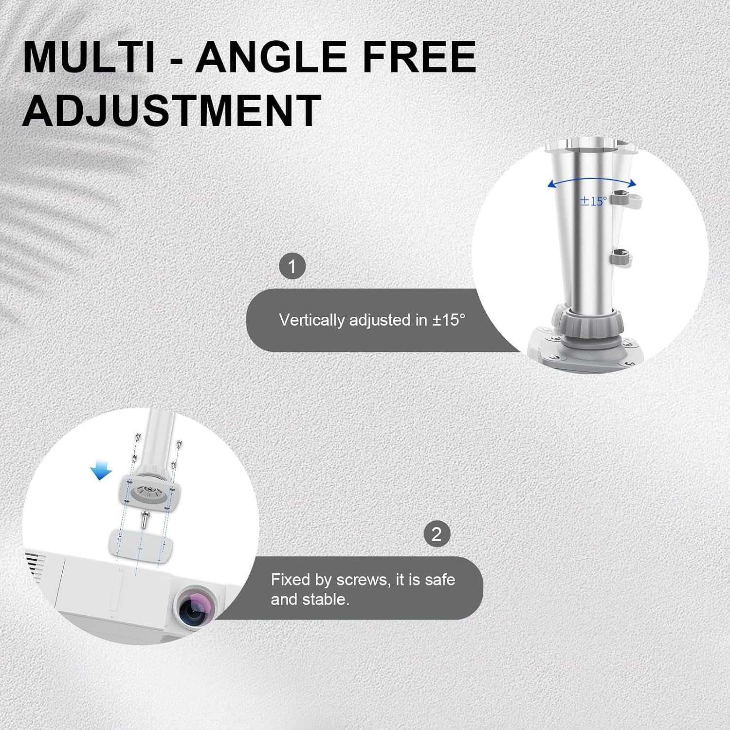 Jomard Projector Mount with ¼-Inch Screw & 10.05"-16.94" Adjustable Length | Universal Projector Ceiling Mount Bracket | Adjustable Angle for Ceiling/Wall Installation,White