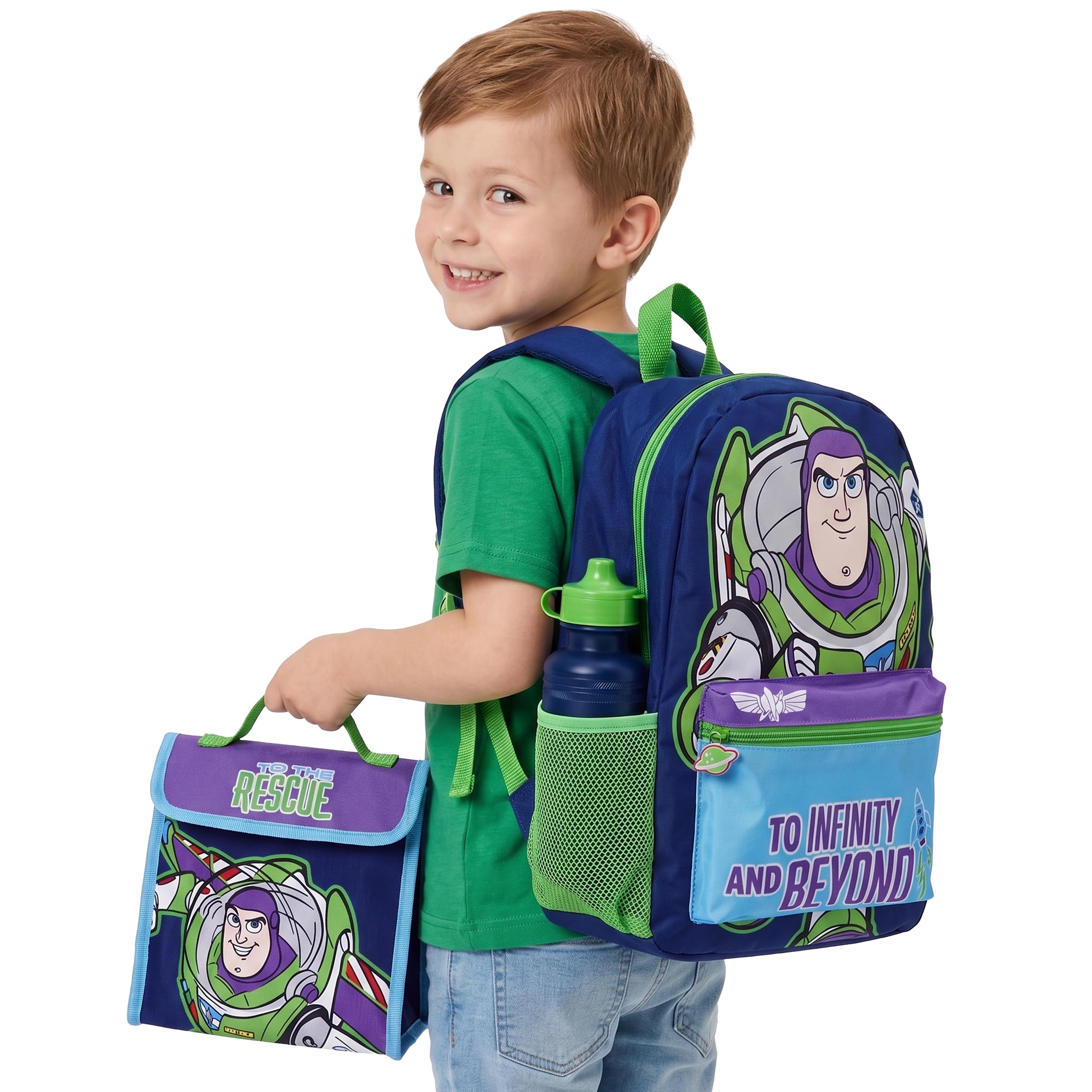 Disney Toy Story Plecak Szkolny Buzz Astral, 4-częściowy Zestaw z Plecakiem