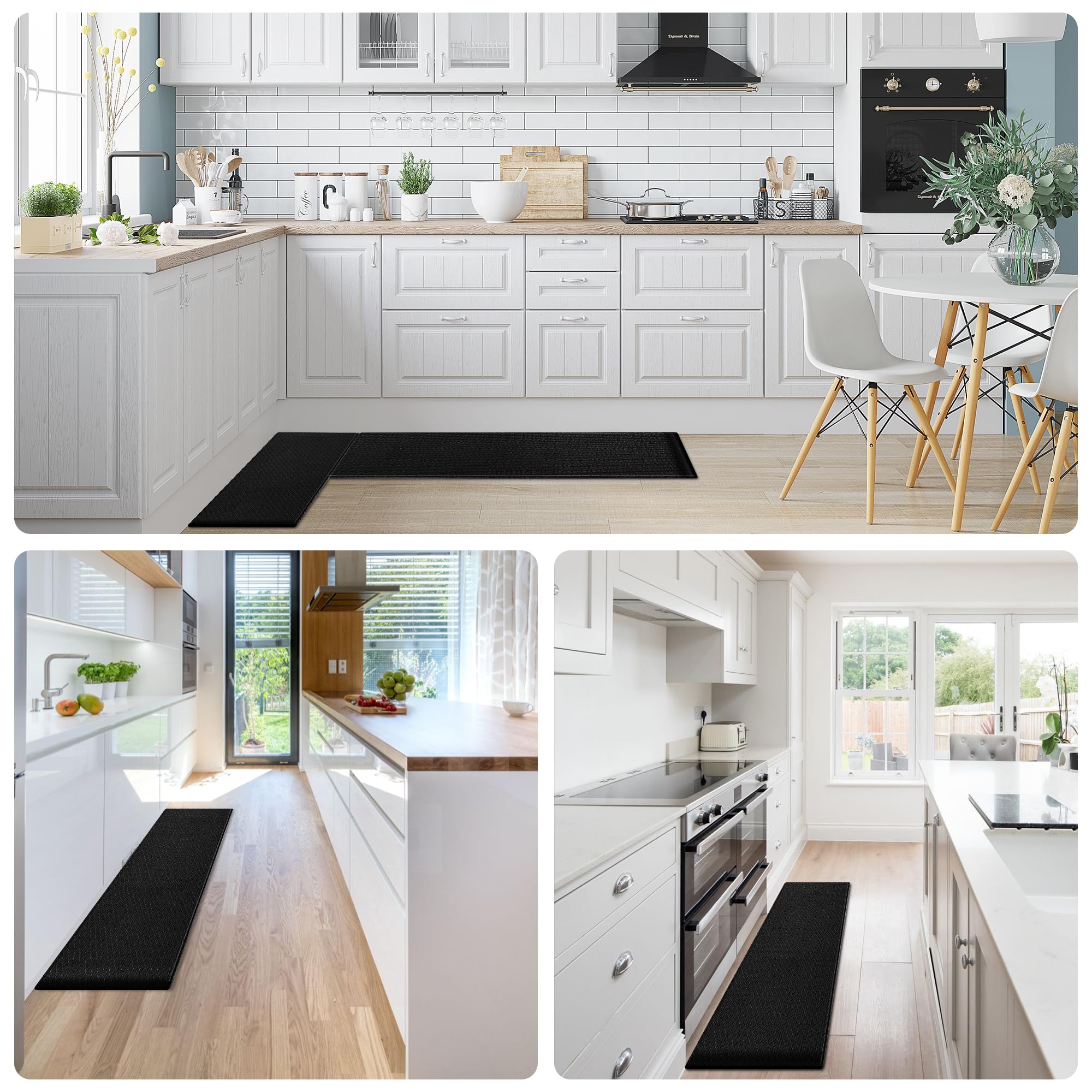 Cenivi 2PCS Kitchen Rugs, Kitchen Mat, 47 Inches Cushioned Anti-Fatigue Kitchen Rug, Kitchen Mats for Floor, Non-Slip Kitchen Rugs Sets of 2, Waterproof Kitchen Mat 17.3