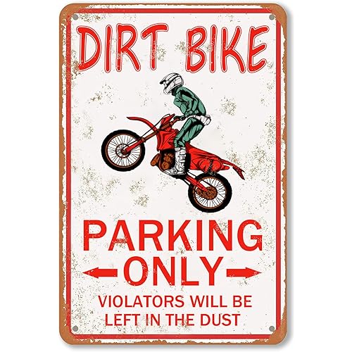 Dirt Bike Accessories For Boys Room Decor Motorcross Gifts For Boys Dirt Bike Birthday Party Supplies Decorations For Bedroom Dirt Bike Parking Only Metal Sign Gear For Kids Dirtbike Stuff Garage Tin Signs Gifts For Men Motorcycle Lovers Wall Decoration Sign 8 x 12 Inches