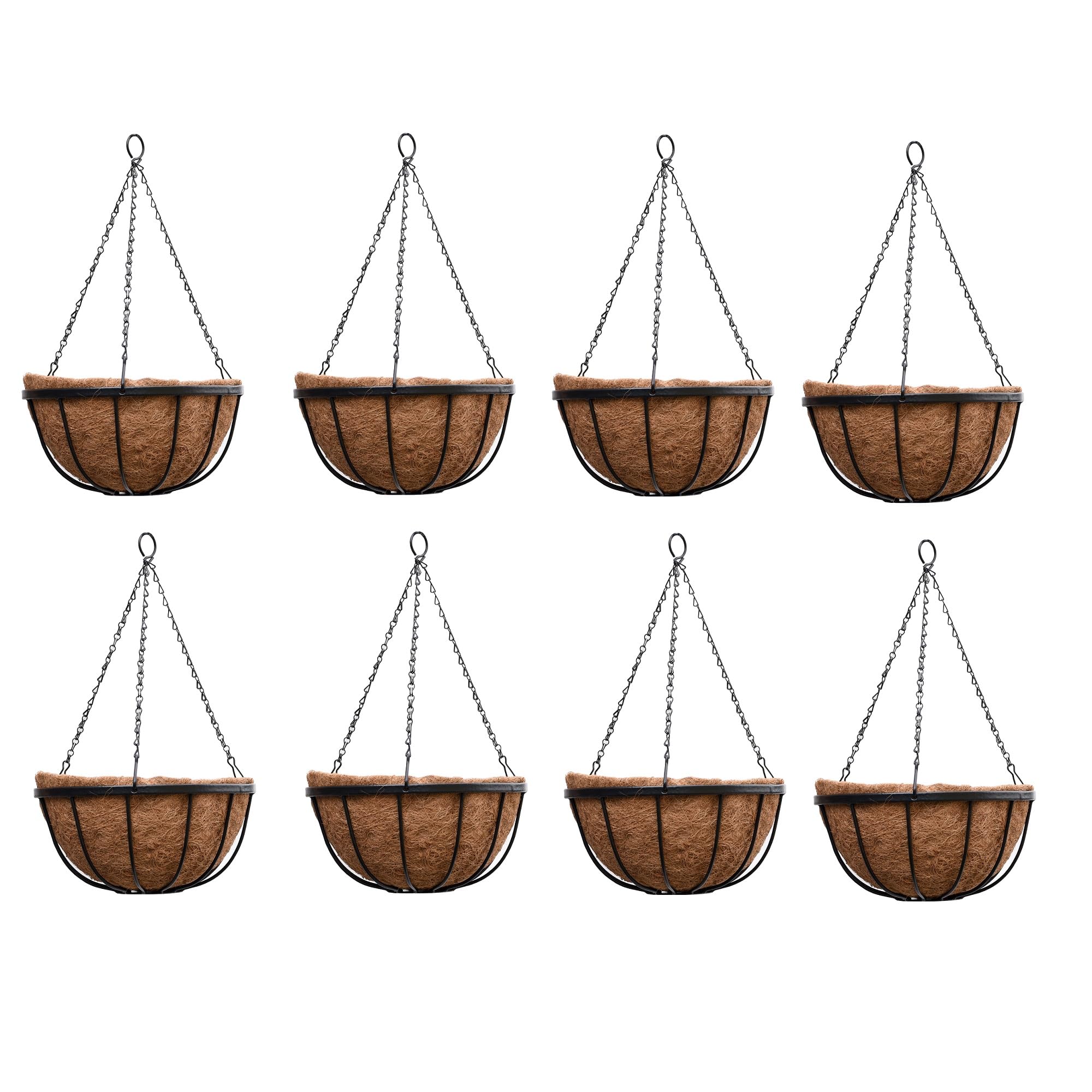 Thompson & Morgan 8pk 30cm Metal Hanging Basket with Coconut Liner - Black