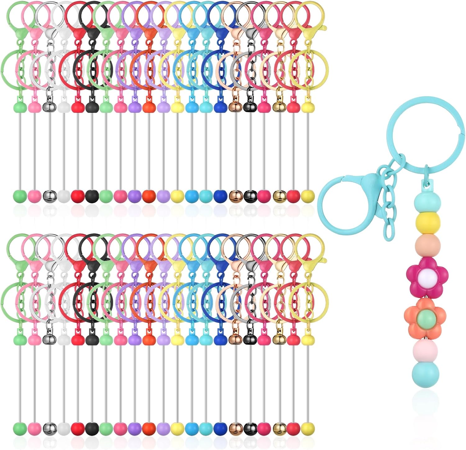 42 Pcs Beadable Keychains Bulk Kit Blank Beaded Metal Keychain Colorful Metal DIY Multicolor Keychains Bars DIY Keychain Making Supplies for Crafts Jewelry Making