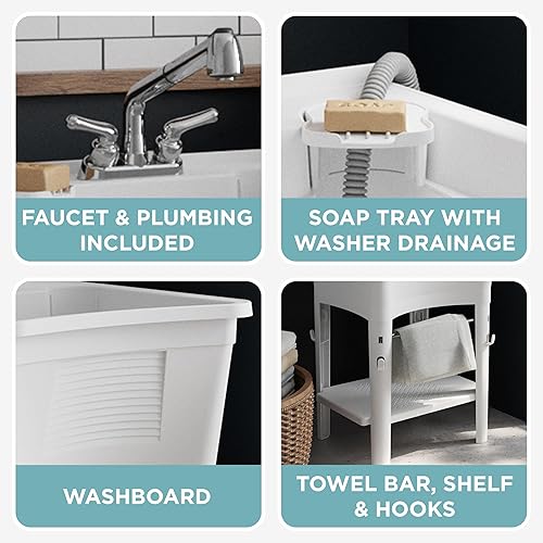 Miniatura 4 de Zenna Home ErgoTub ELT2006W Utility tina no empotrada utilitaria para lavadero con llave extraíble color blanco