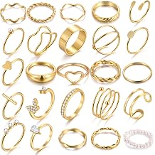 iF YOU 25 Pcs Gold Rings Set for Women, Thin Stackable Knuckle Finger Midi Rings, Simple Stacking Cute Ring Pack Trendy Stuff Jewelry Gift