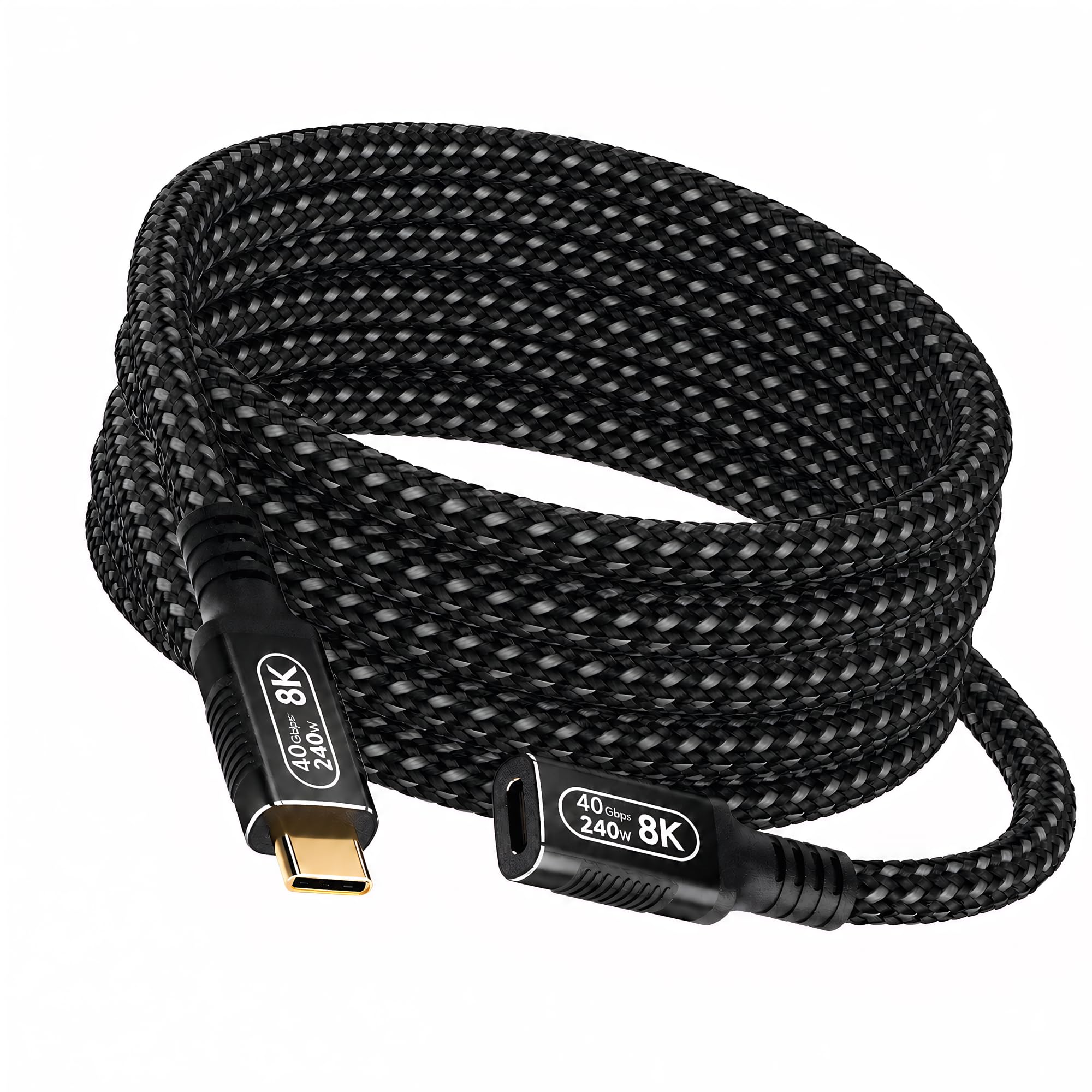 Cable de extensión USB C de 3 m, extensor coaxial de 40 Gbps para Thunderbolt 4/3 y USB4, 8K a 120Hz y 240W PD3.1 de carga, cable USB C macho a hembra ultra flexible para laptop, hub, eGPU