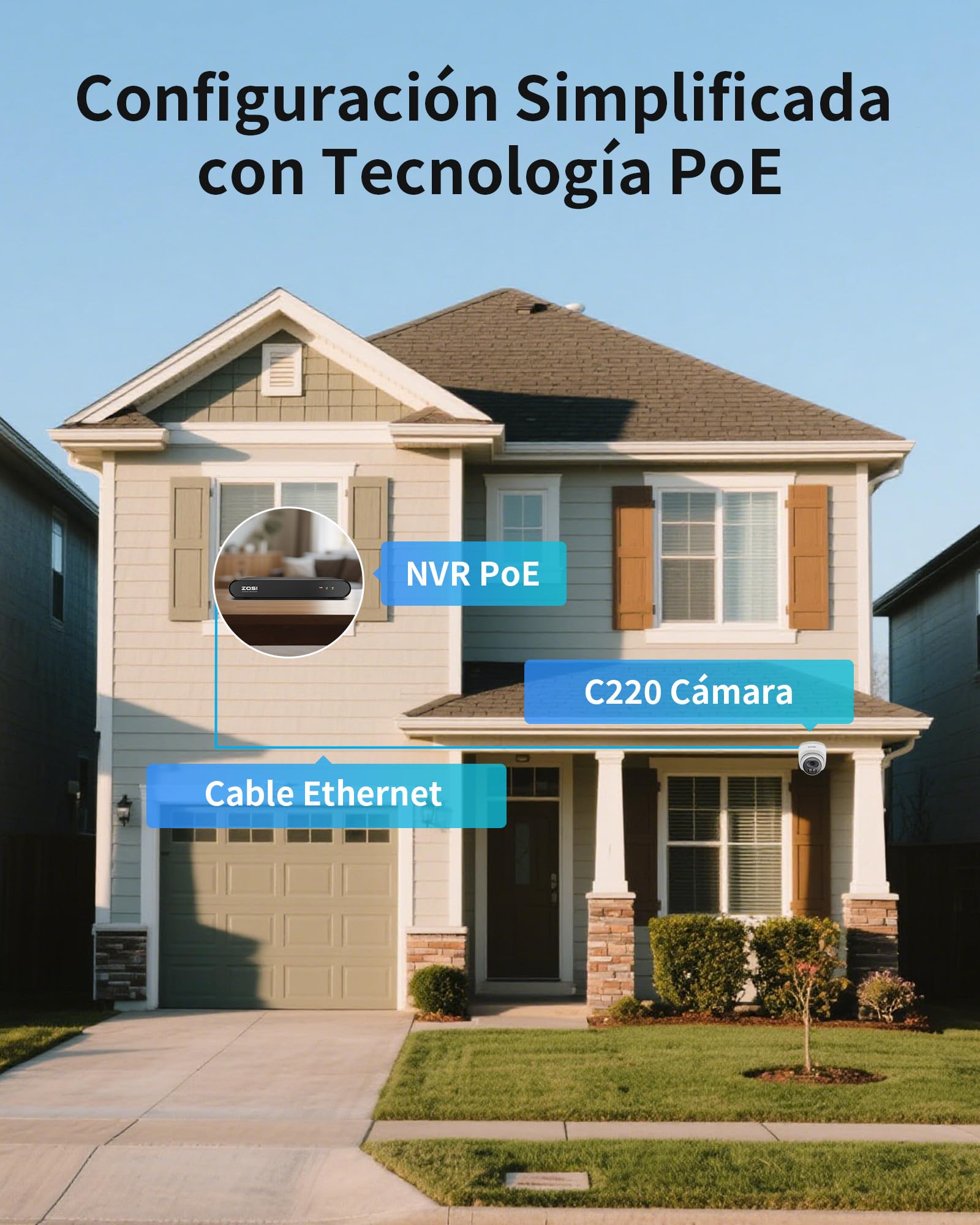 ZOSI C220 4MP Cámara Vigilancia Seguridad PoE Exterior/Interior, Detección de Persona/Vehículo y Alerta Instantánea, Visión Nocturna, Compatible Kit Grabador NVR PoE | Detección de persona/vehículo/cara alerta instantánea visión nocturna 30m cámara para k