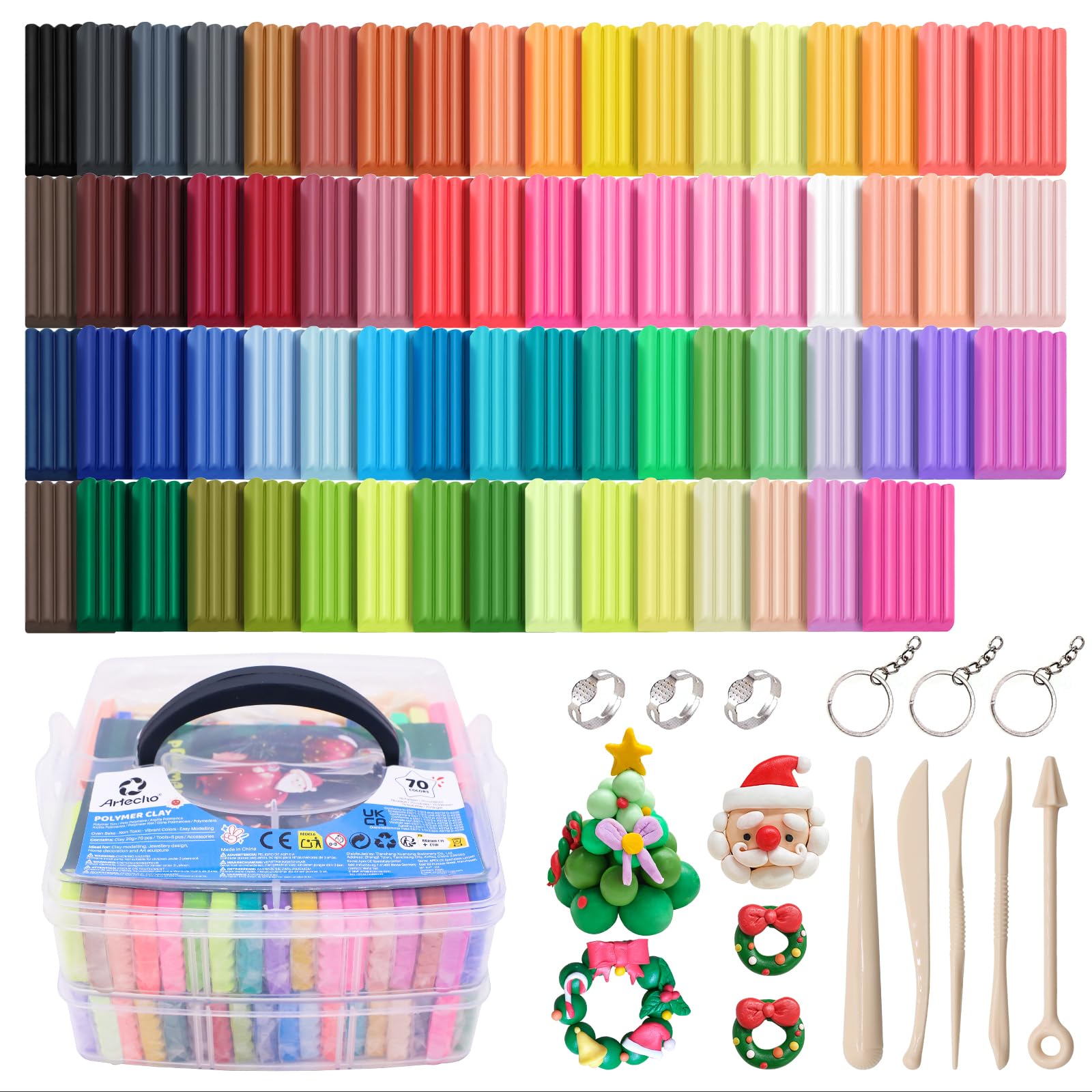 50 Farben Polymer-Ton-Set mit Werkzeugen, DIY Bastelgeschenk,70 Colors