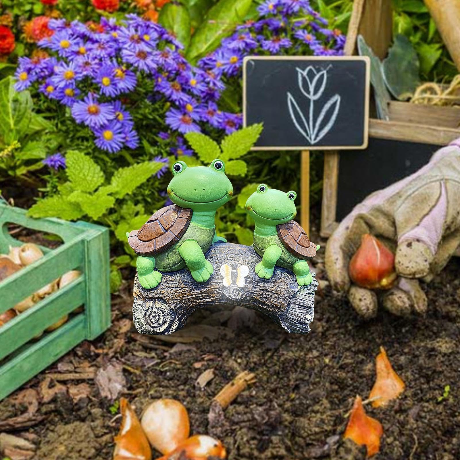 Dekoracja żółwi z żywicy ogrodowej | Figurki żółwi z żywicy LED | Światło Dekoracja ogrodu | Materiał żywiczny do użytku na zewnątrz | Idealny na trawniki, balkony, krótkie