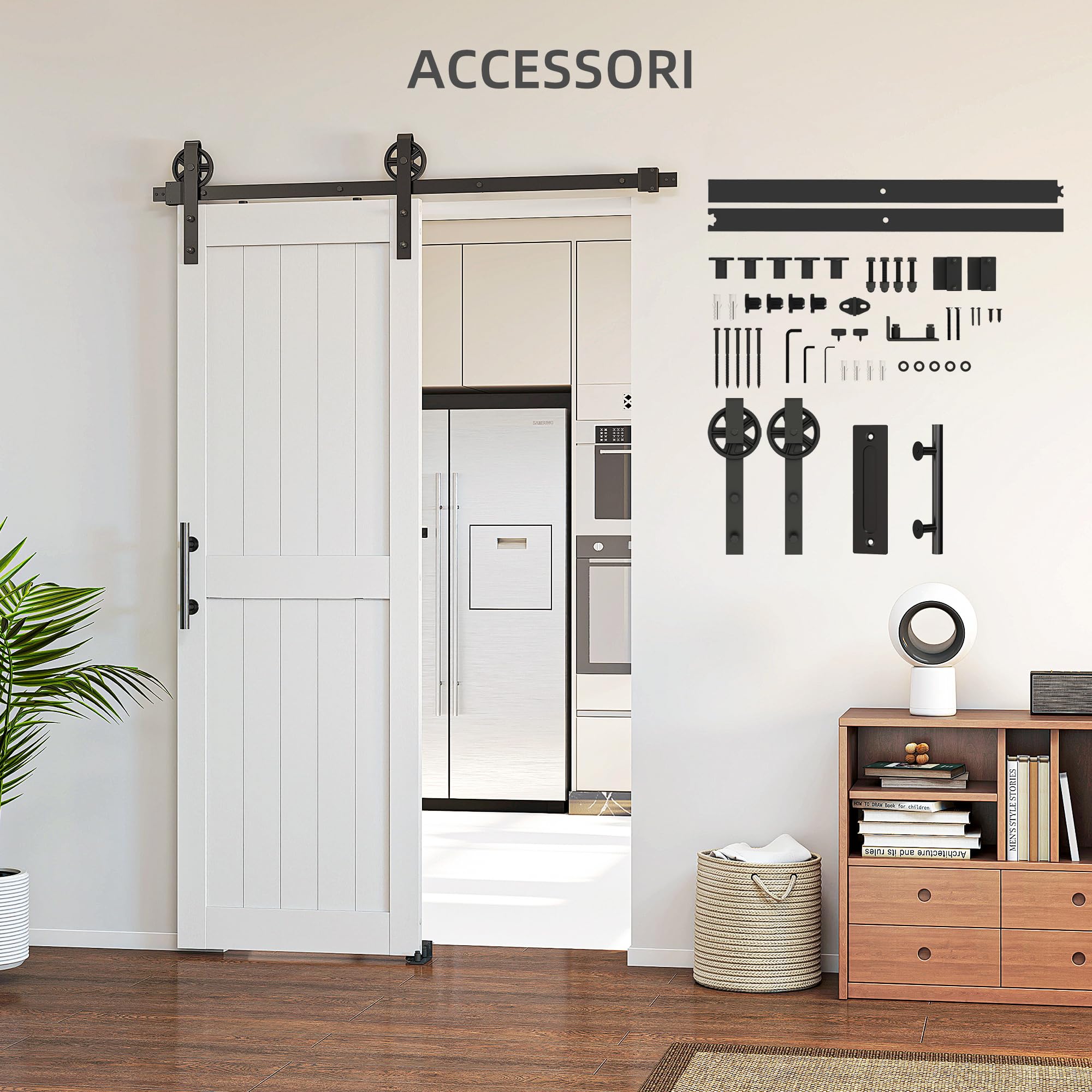 HOMCOM 72x213cm Porte grange coulissante kit quincaillerie 152cm Blanc