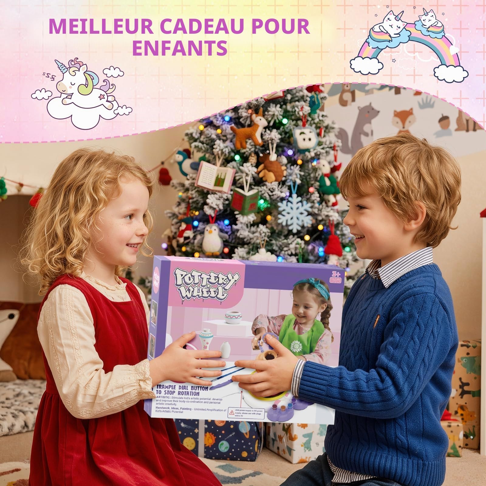 Tour de Poterie Enfant, DIY Pottery Kit avec Argile Autodurcissante, Jeu Creatif Art et Peinture Activite Manuelle, Loisir Créatif Licorne Jouet, Idée Anniversaire Cadeau Fille 3 4 5 6 7 8 9 10 Ans