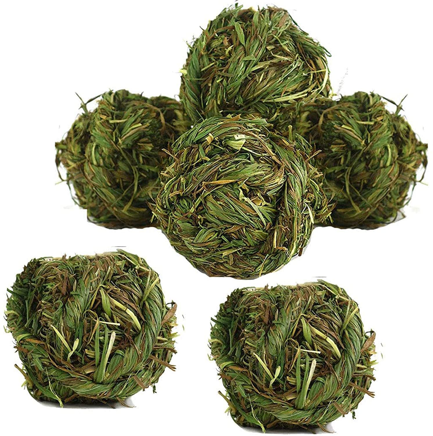 6pcs Rabbit Chew Ball Timothy Grass Grinding Small Animal Activity Play Chew Toys for Bunny Rabbits Hamster Guinea Pigs Gerbils