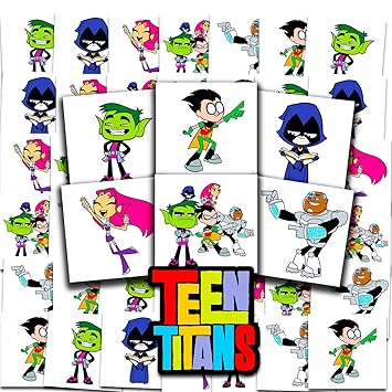 Teen Titans Tattoos Party Favors Bundle  72 Perforated Individual 2" x 2" Teen Titans Temporary Tattoos for Kids Boys Girls | Teen Titans Party Supplies