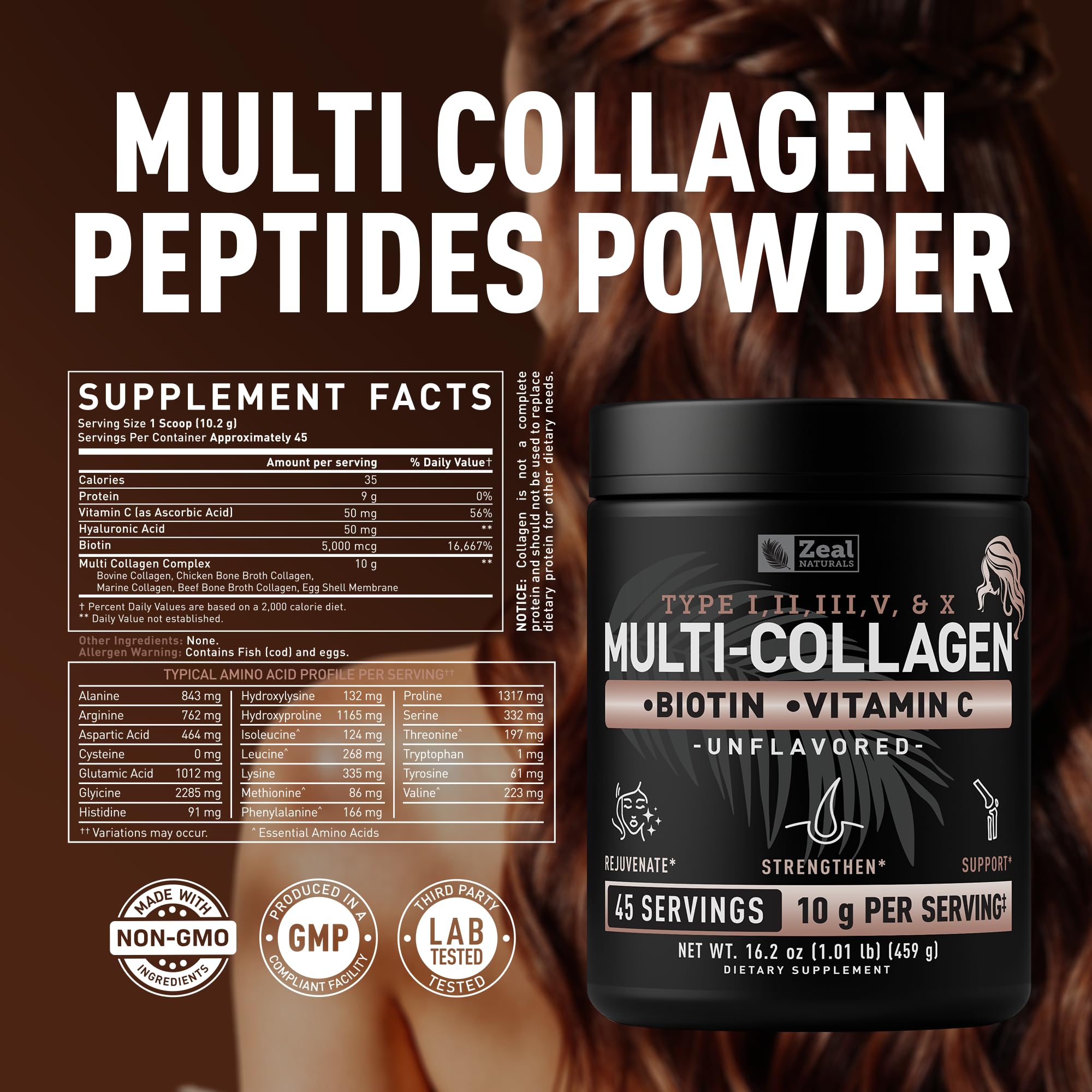 Amazon.com: Premium Multi Collagen Peptides Powder (1, 2, 3, 5