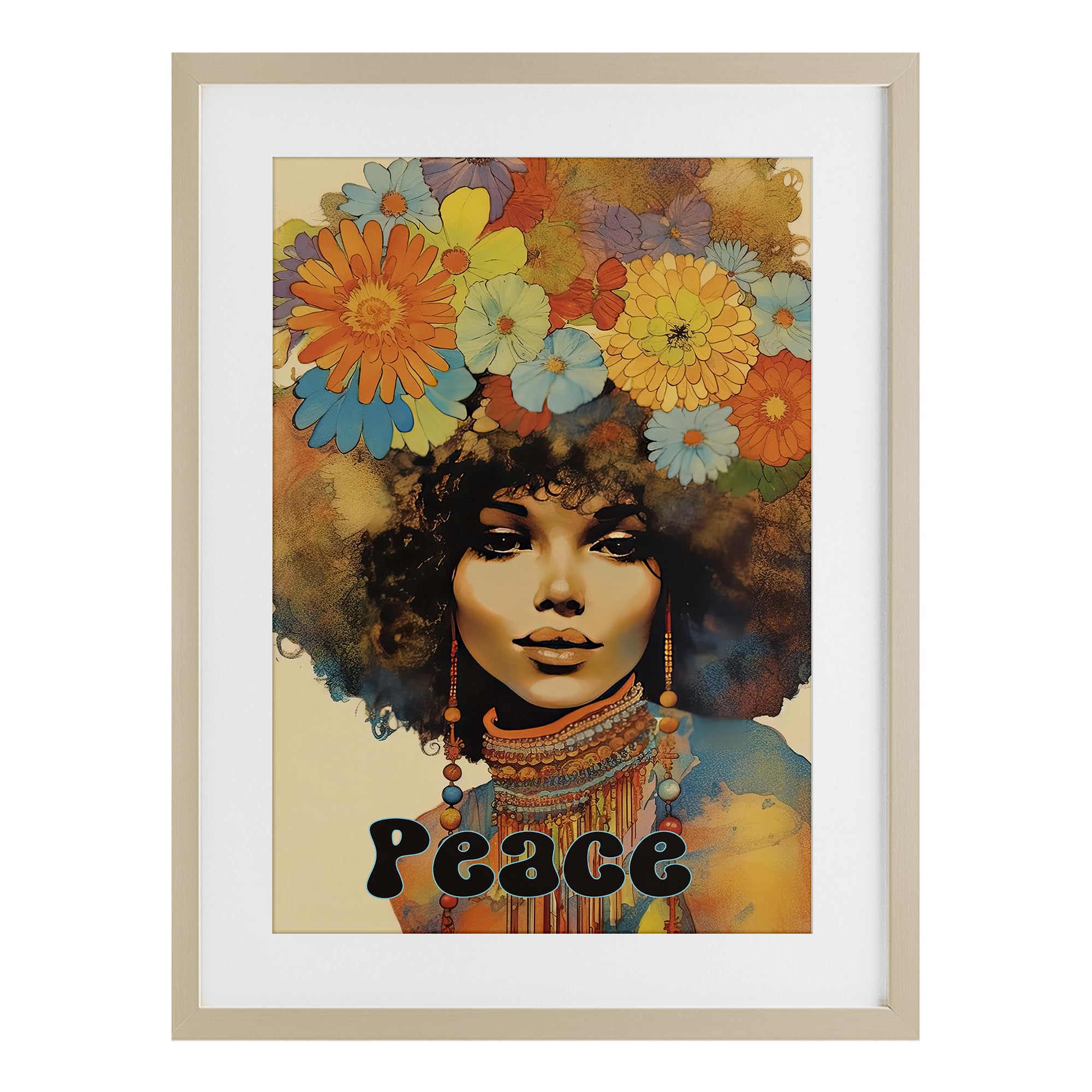 Affiche Afro Girl Sasha sous verre cadre bouleau prestige Stupell Industries