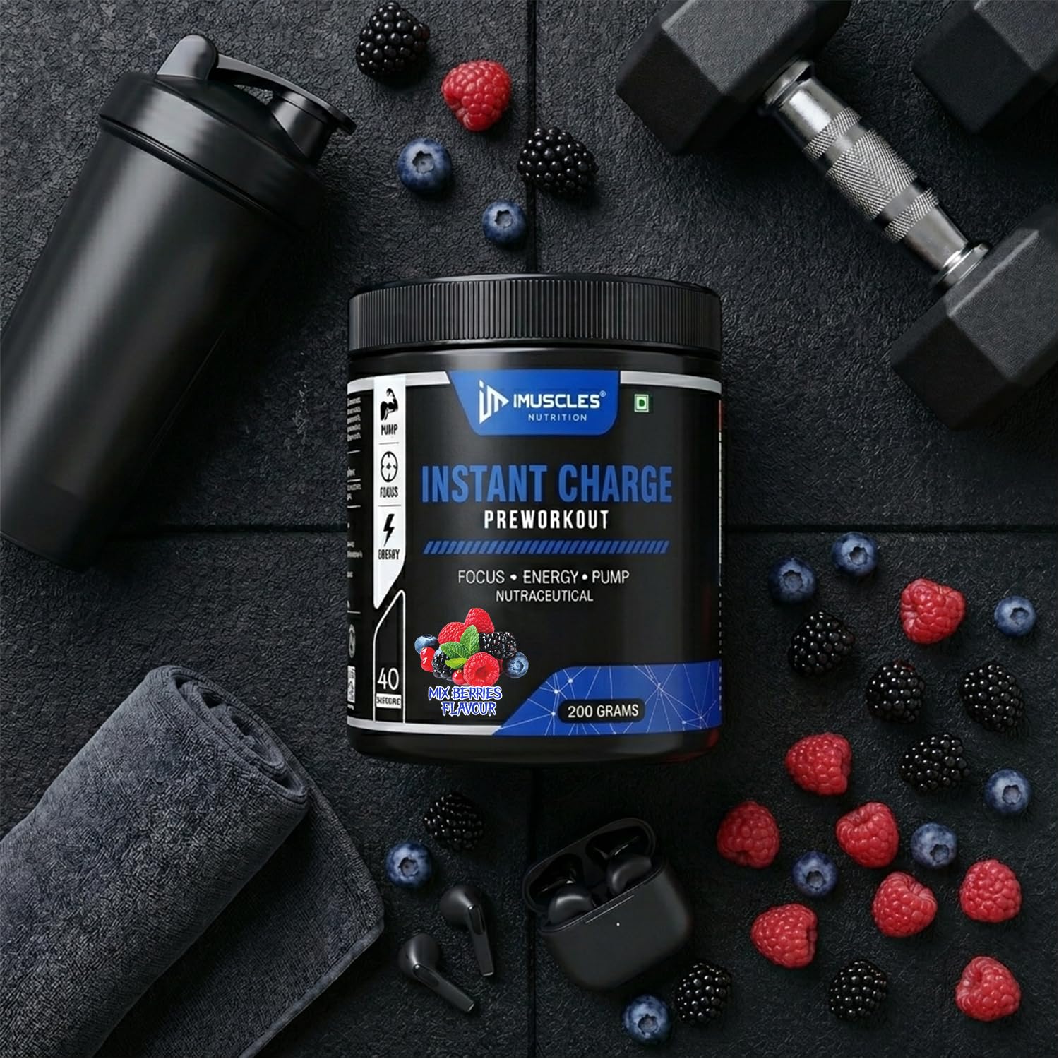 Instant Energy Pre Workout (200gm, 40 Servings, Mix Berries) Supplement Powder with Creatine Monohydrate, Arginine, Beta-Alanine, Electrify Muscle Pump, for Men, Women — Amazon image 8