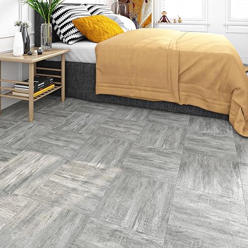 Miniatura 2 de Livelynine 16 azulejos de despegar y pegar, azulejos de piso de 12 x 12 pulgadas, aspecto de madera antigua, azulejos extraíbles para despegar y