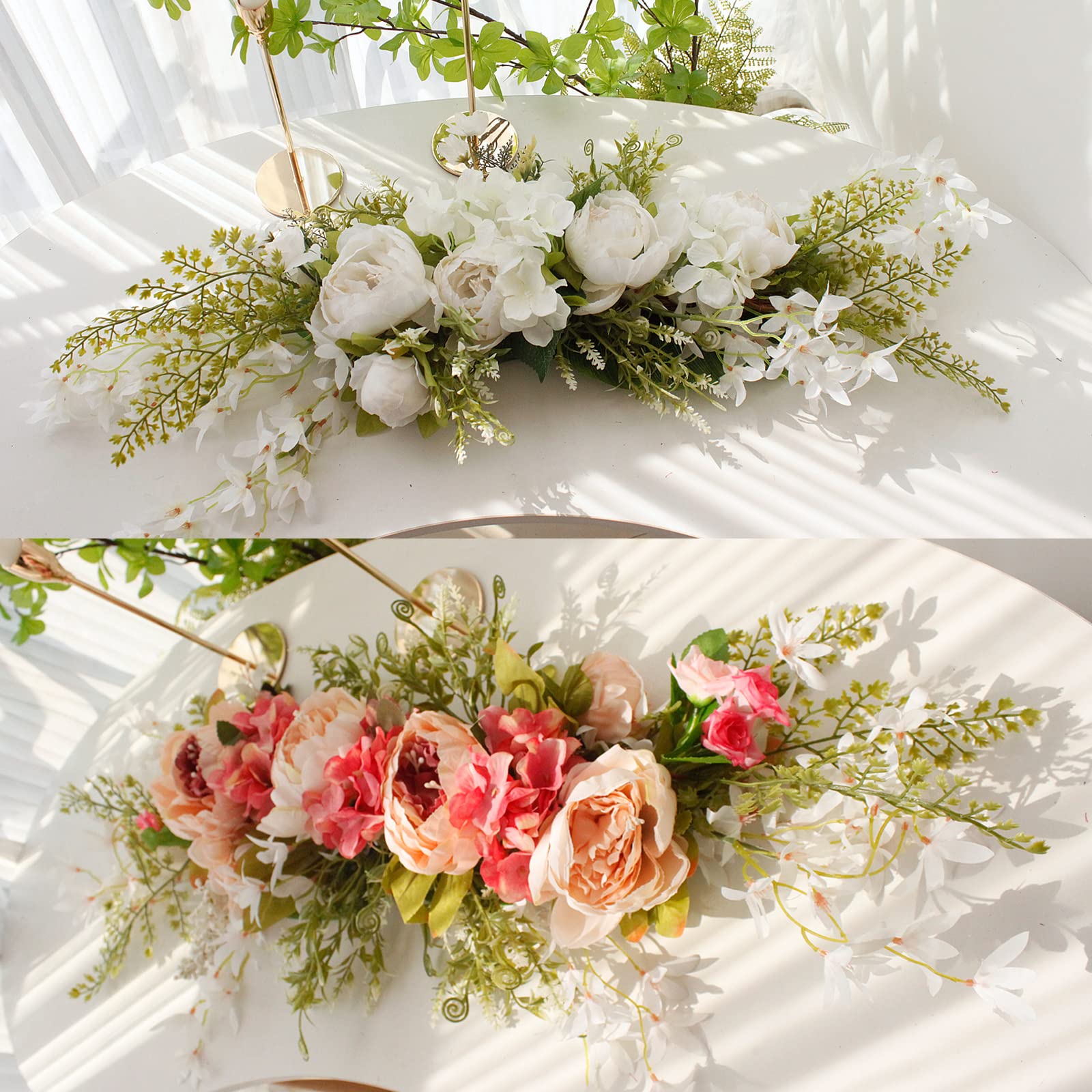 Guirnalda de Flores de Hortensias Artificiales de 23,6 Pulgadas, Guirnalda Floral de Peonía para Primavera Y Verano, Corona de Arco para Puerta Delantera, Guirnalda Decorativa(Leche Blanca)