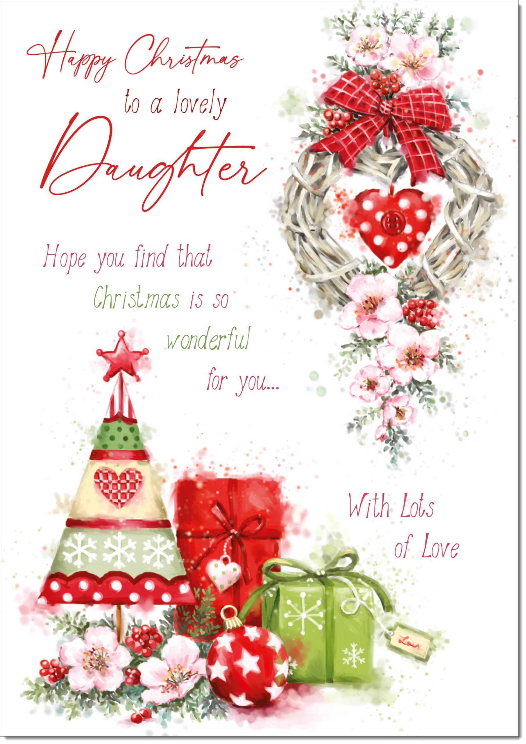 doodlecards Daughter Christmas Card Heart Decorations Large A4 Size Christmas Card for Daughter with Plain Envelope — image 1