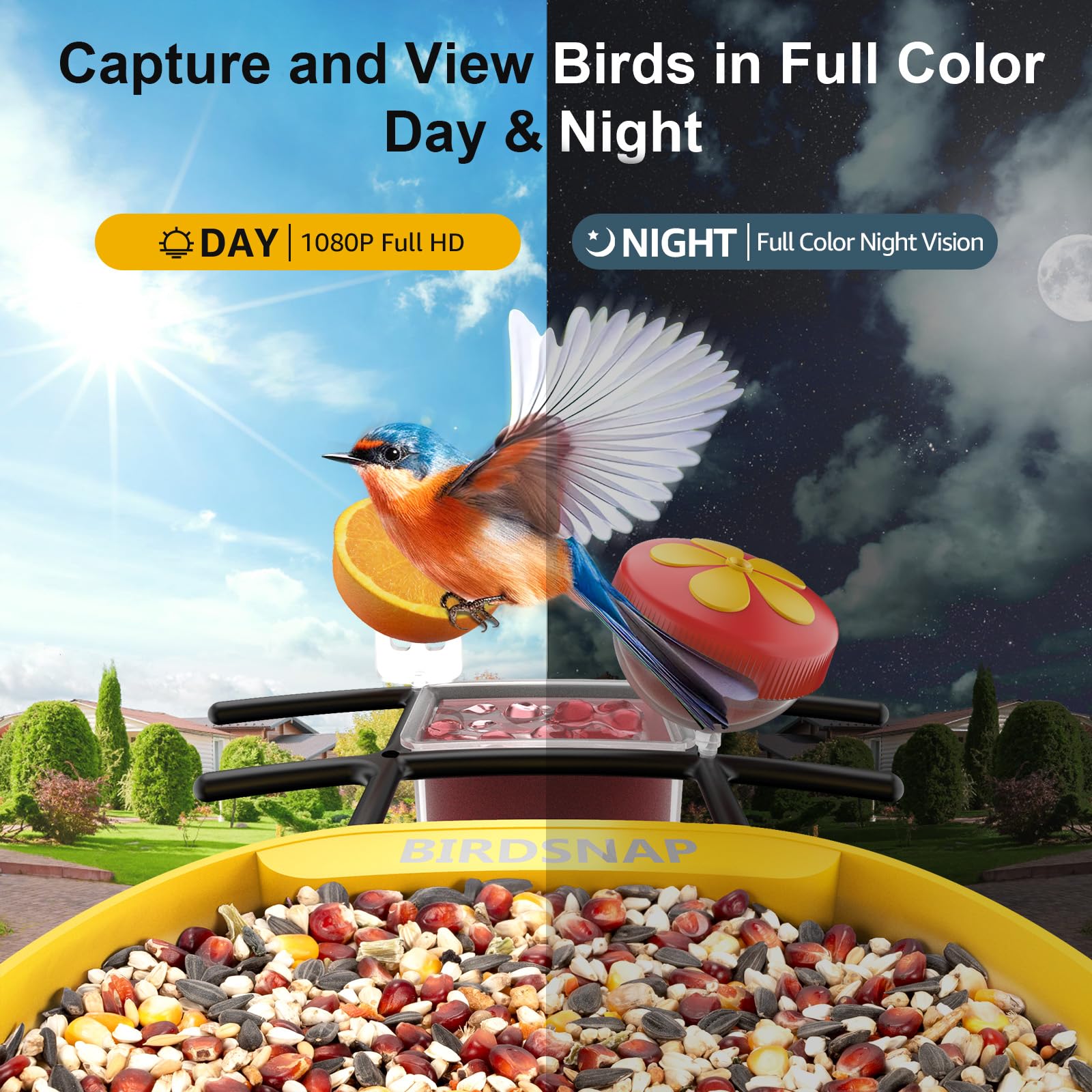 birdsnap® PAV-Comedero para pájaros con cámara, 2K HD con tarjeta de 64 GB, panel solar inteligente de identificación de inteligencia artificial, transmisión en vivo, detección de movimiento
