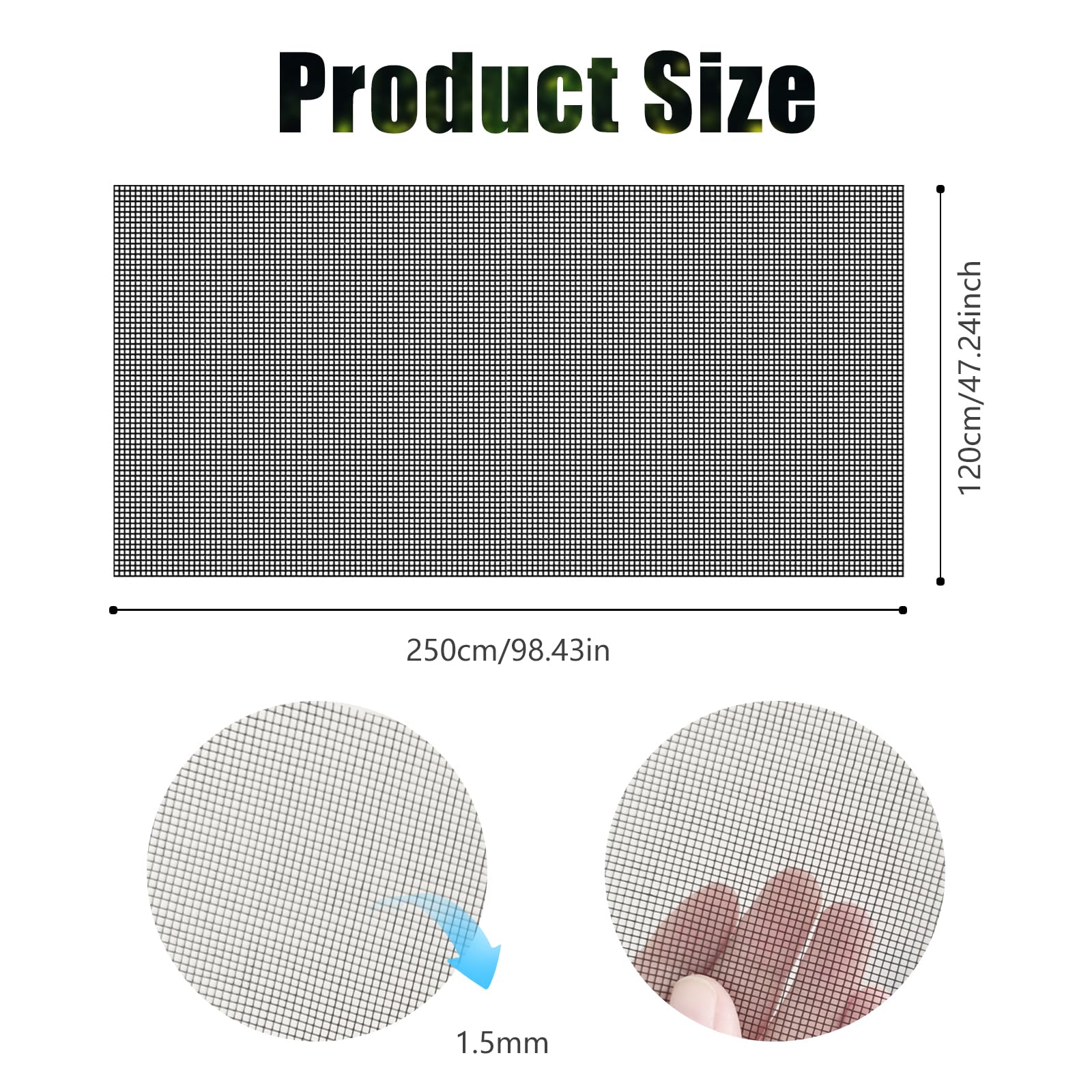 Realjoy Moskitiera okienna na owady, towar sprzedawany na metry, 120 x 250 cm, siatka chroniąca przed owadami z włókna szklanego, tkanina z możliwością przycięcia, siatka zastępcza do drzwi, okien