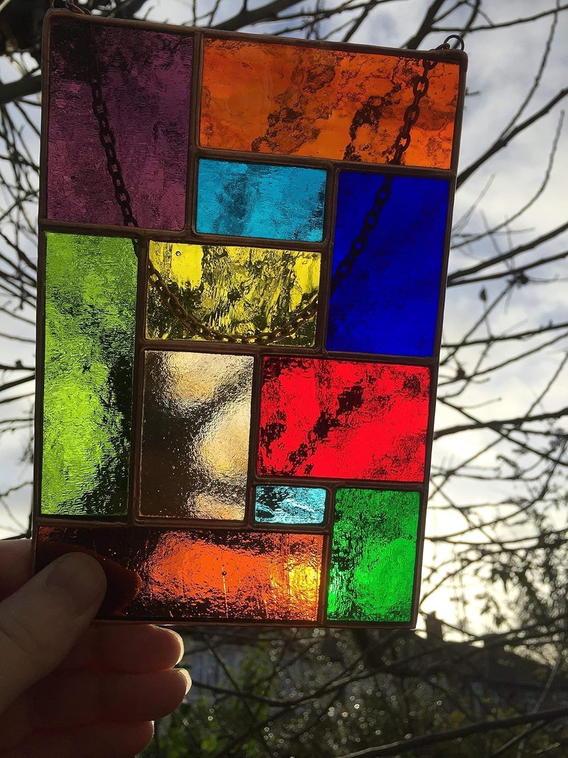 Generico Pannello in vetro colorato, suncatcher astratto multicolore in rame, arte della finestra fatta a mano
