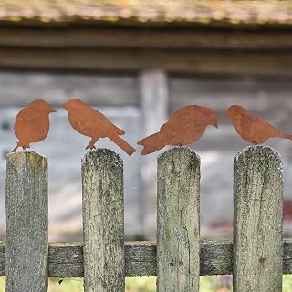 MoreTake 4PCS Rusty Birds Decoration, Vintage Patina Metal Birds Garden Ornaments, Silhouette Simulation Bird Figurine for Garden Decor Outdoor Patio Rustic Yard Decor (Patina)