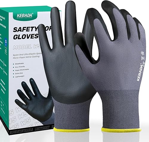 Miniatura 12 de Kebada W2 - Guantes de trabajo unisex, aptos para pantalla táctil, con agarre, elásticos, recubiertos de nitrilo, para jardinería, manejo