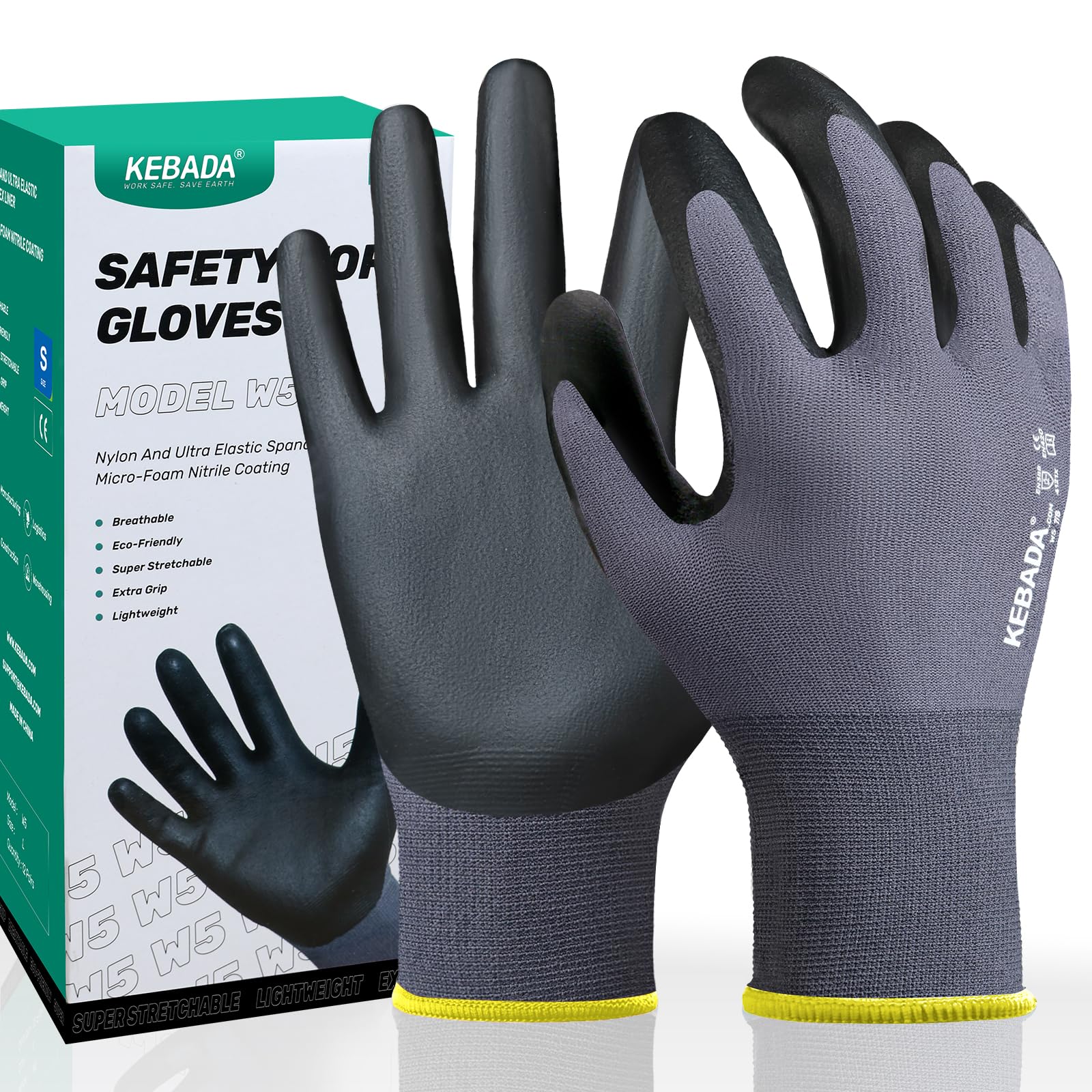 Kebada Work Gloves for Men and Women, Foam Nitrile Coated Safety Gloves with Grip, Ideal for Warehouse Package Handling, Gardening, Mechanic and